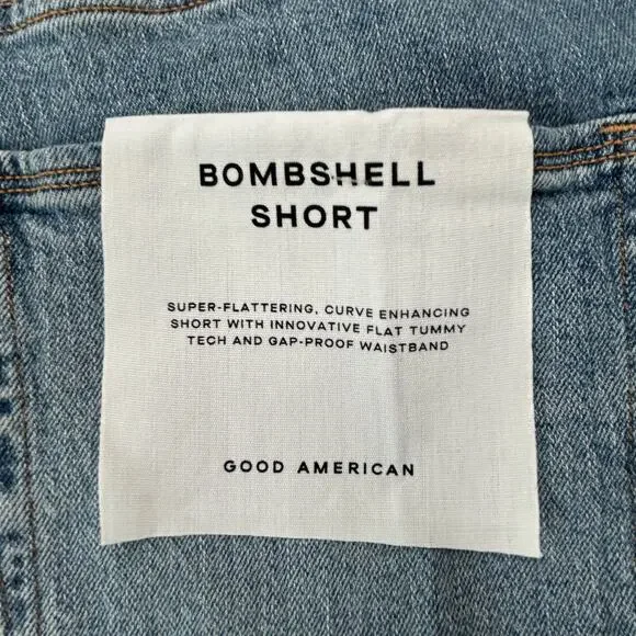 Good American Bombshell Rhinestone Fringe Cutoff Jean Shorts Blue Women 16 NWT - Picture 9 of 12